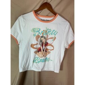 Britney Spears Ringer Graphic Tee Women XXL White Peach Excellent Crop Top 2021
